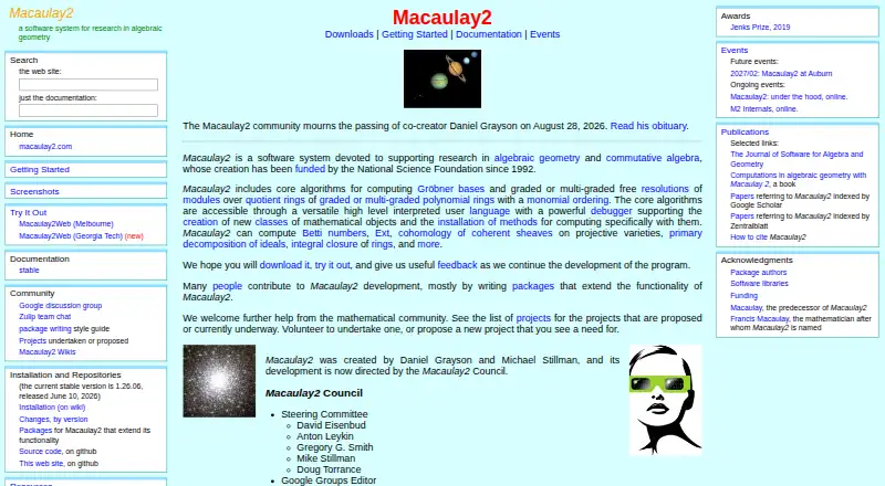 Macaulay2's own site