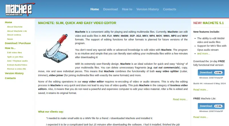 Machete Video Editor's own site