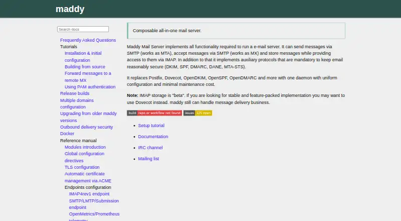 Maddy Mail Server's own site