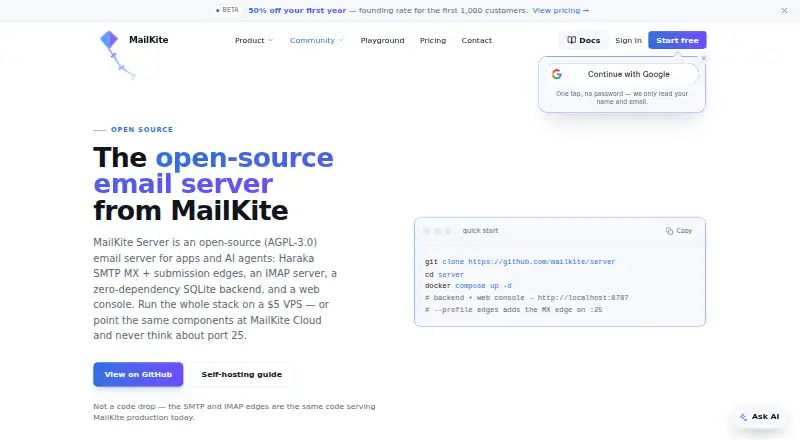 MailKite Server's own site
