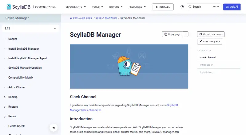 The ScyllaDB Manager homepage