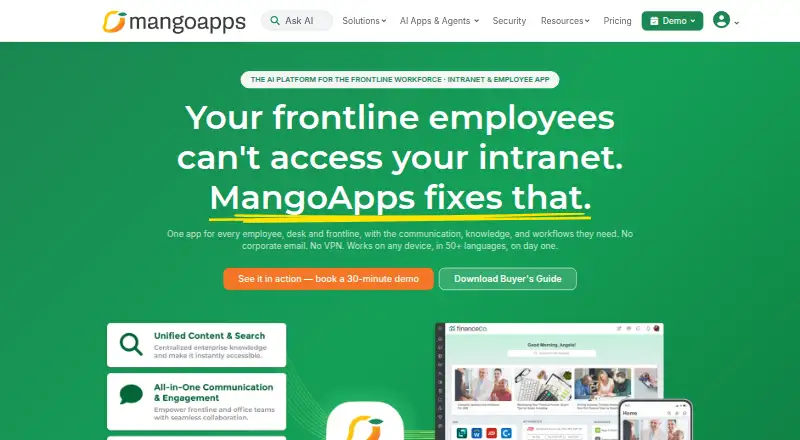 The MangoApps homepage