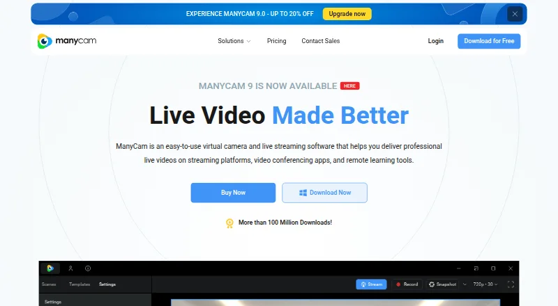 The ManyCam homepage