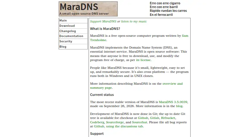 MaraDNS's own site