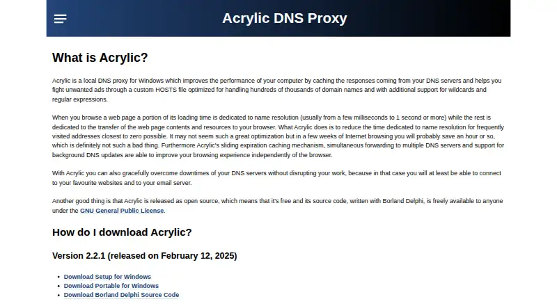 Acrylic DNS Proxy's own site