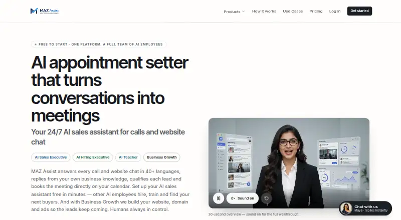 MAZ Assist AI Sales Executive's own site