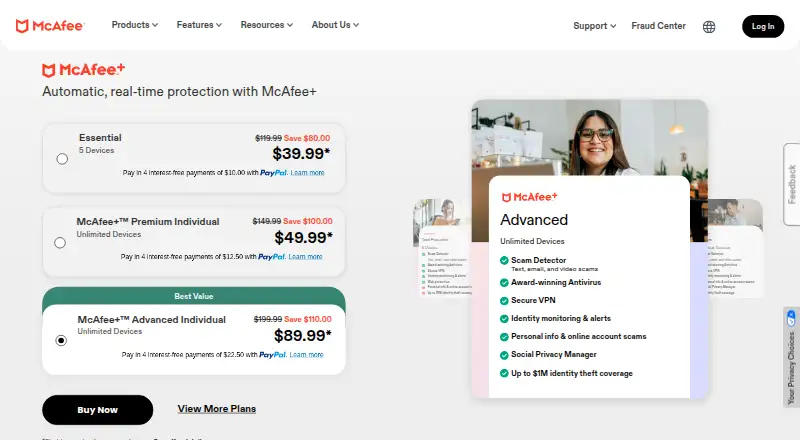 The McAfee Total Protection homepage