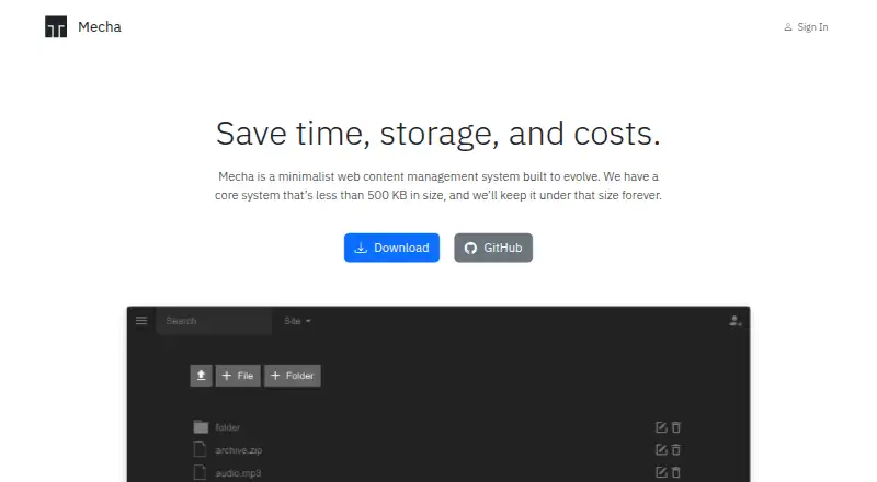 Mecha CMS's own site