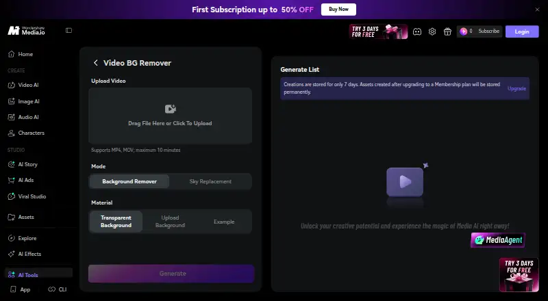 Media.io Video Background Remover's own site
