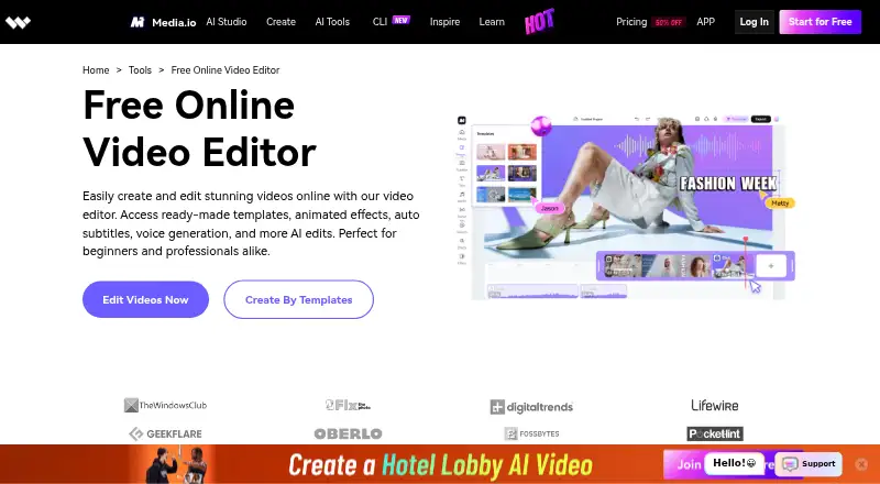 Media.io Video Editor's own site
