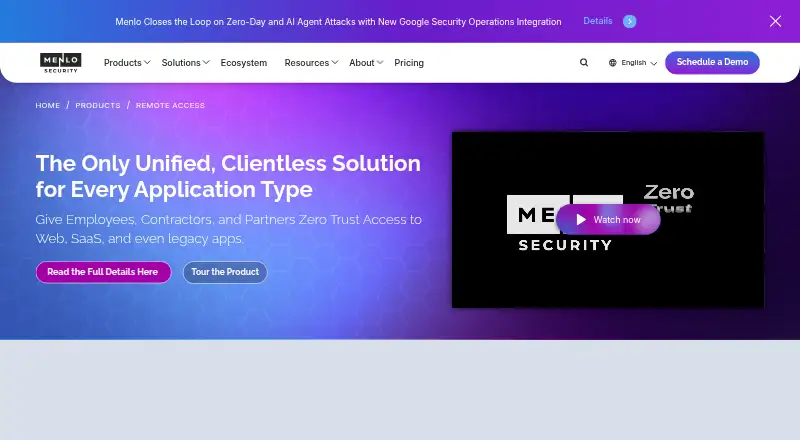 Menlo Secure Application Access's own site