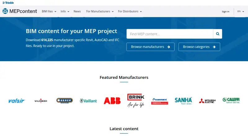 Trimble MEPcontent's own site