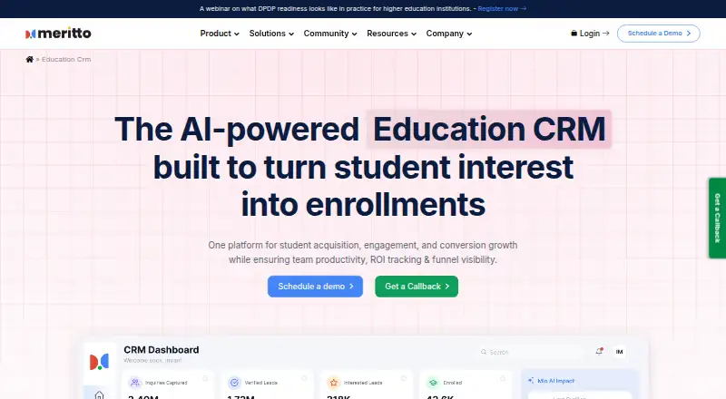 Meritto Education CRM's own site