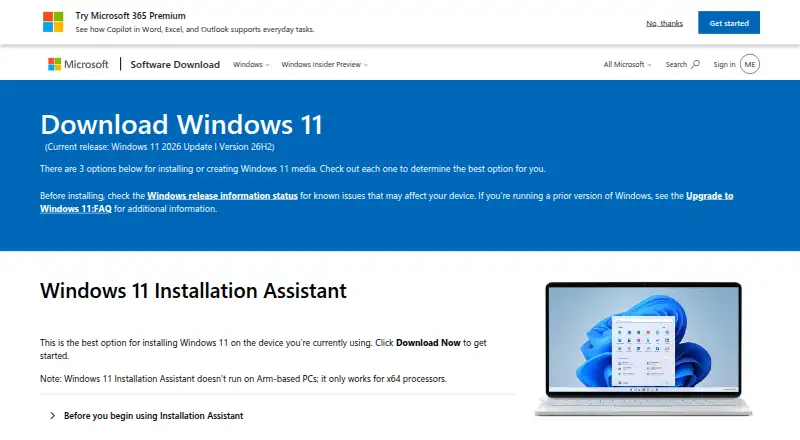 Windows Media Creation Tool's own site