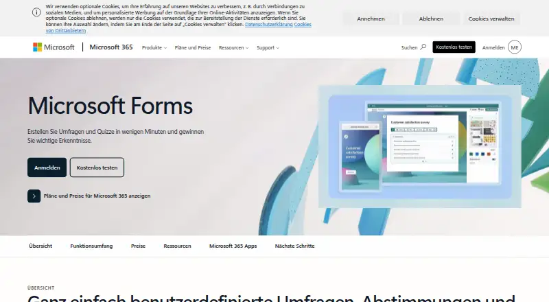 Microsoft Forms's own site