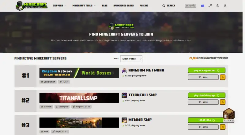 Minecraft-Server-Lists's own site