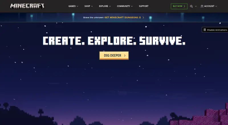 Minecraft Character Creator's own site