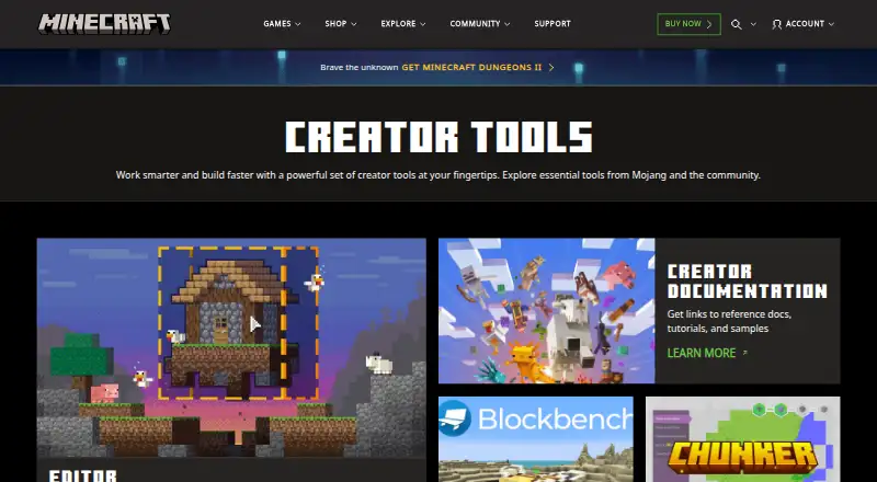 Minecraft Bedrock Editor's own site