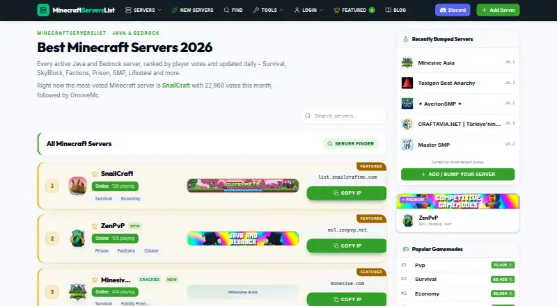 MinecraftServersList's own site