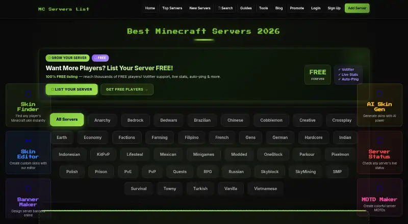 Minecraft Servers List's own site