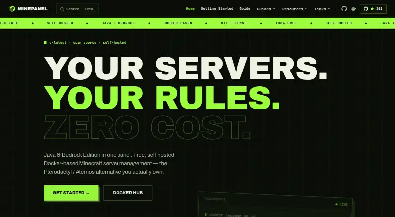 Minepanel's own site