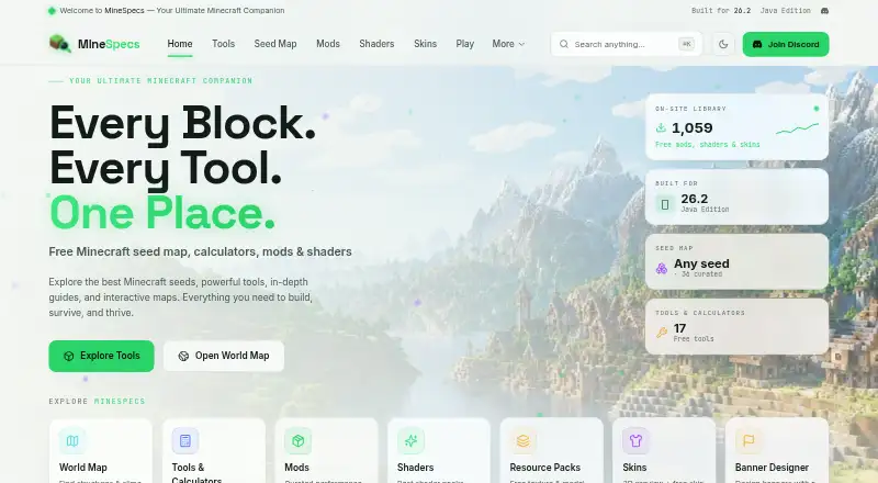 The MineSpecs homepage