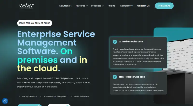 Mint Service Desk's own site
