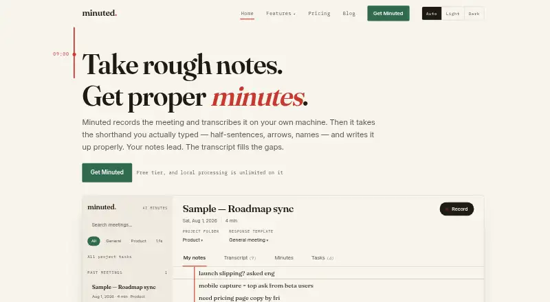 Minuted's own site