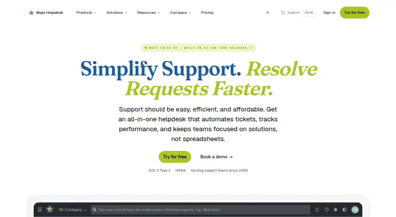 Mojo Helpdesk's own site