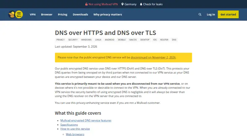 Mullvad DNS's own site