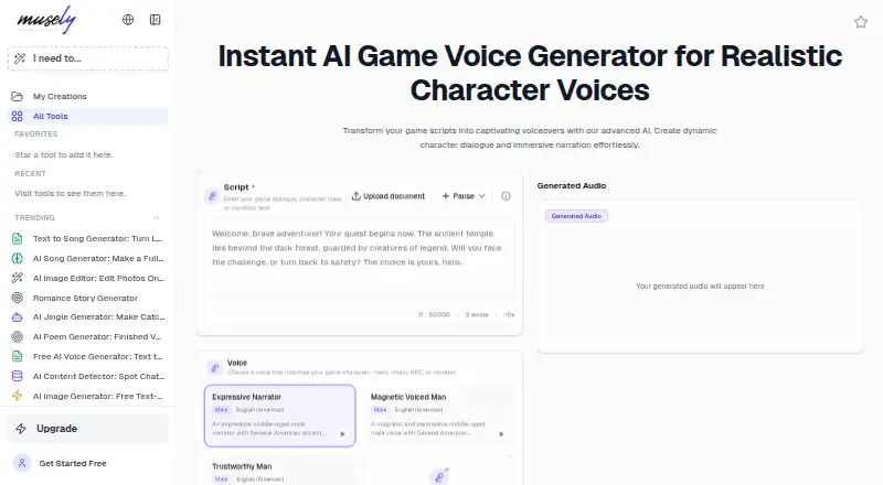 Musely Game Voice Generator's own site