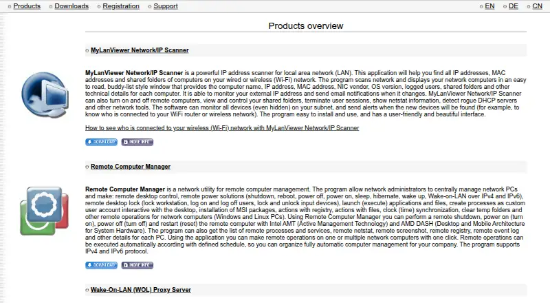 MyLanViewer Network/IP Scanner's own site