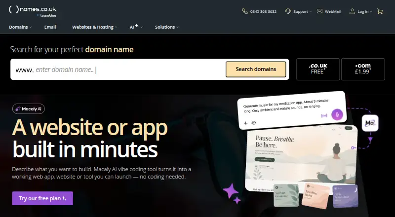 Names.co.uk's own site
