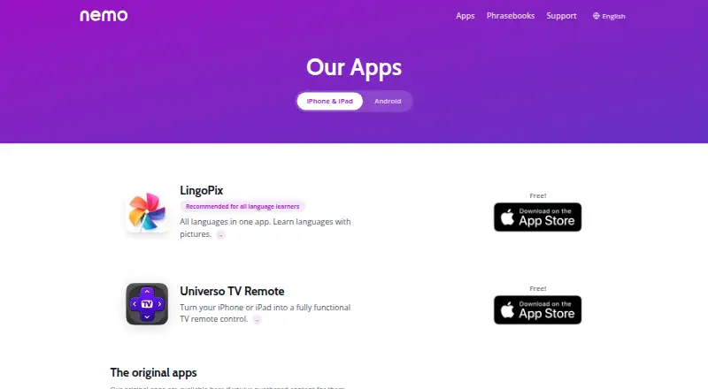 Nemo Language Apps's own site