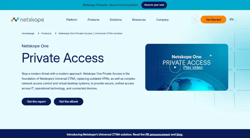The Netskope One Private Access homepage