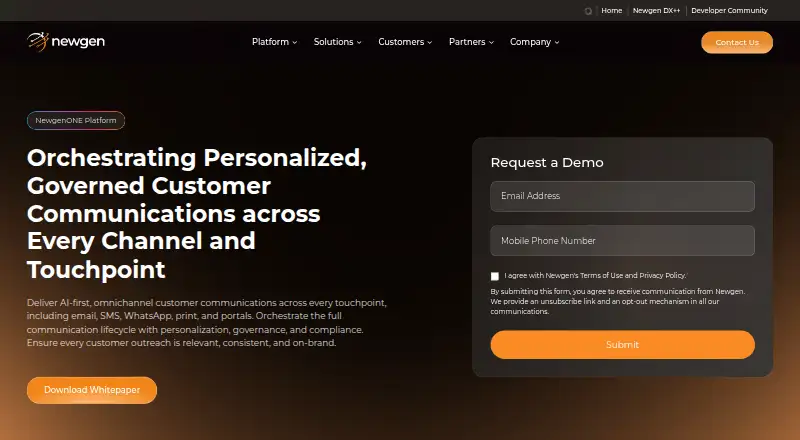 NewgenONE Customer Communication Management's own site