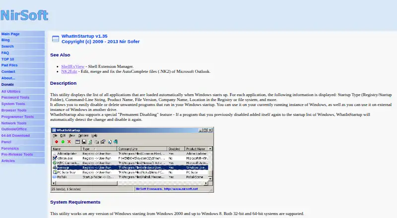 The WhatInStartup homepage