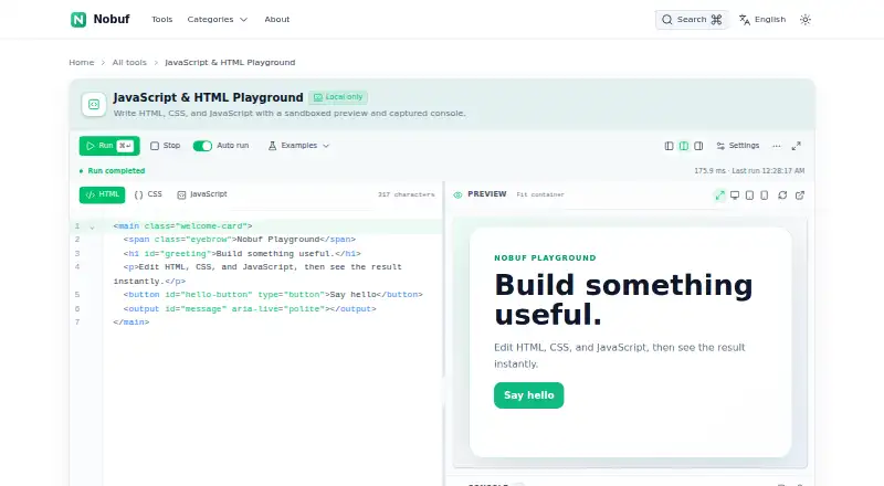 Nobuf JavaScript Playground's own site