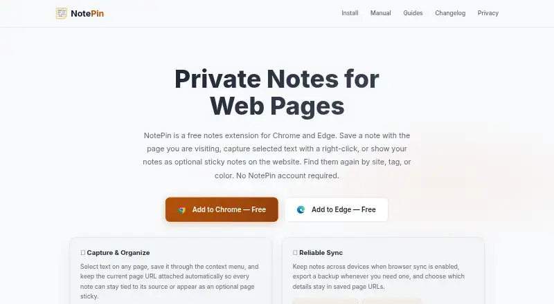 NotePin's own site