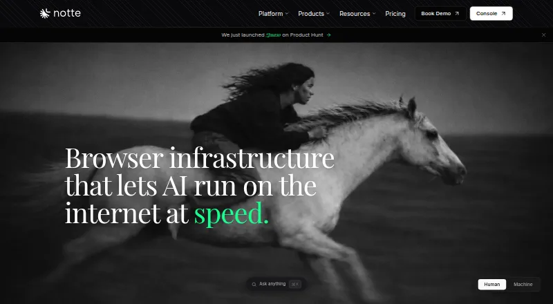 Notte Cloud Browsers's own site