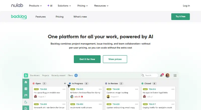 The Backlog homepage