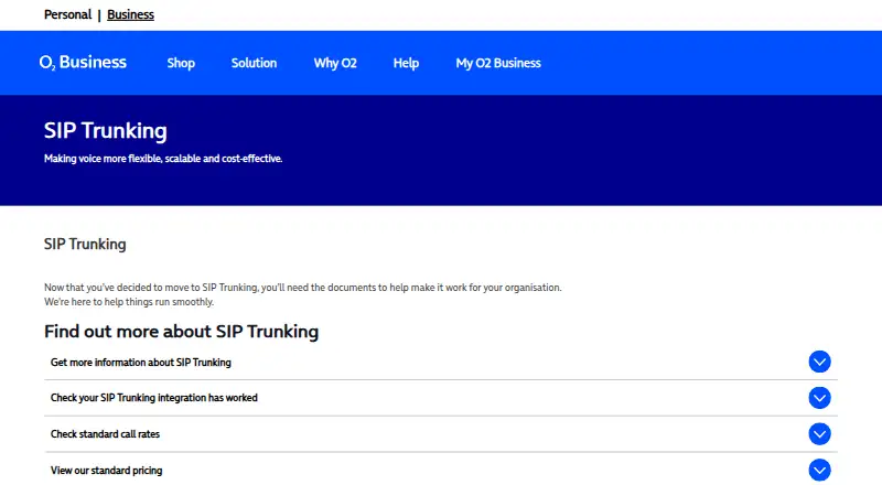 O2 Business SIP Trunking's own site