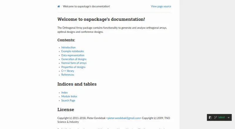 OApackage (Orthogonal Array Package)'s own site