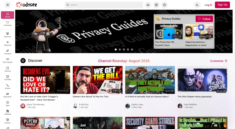 Odysee's own site