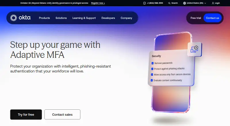 Okta Adaptive Multi-Factor Authentication's own site