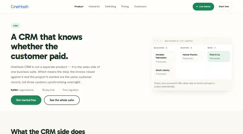 OneHash CRM's own site