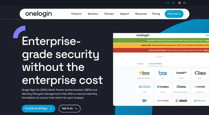 OneLogin Passwordless Authentication's own site