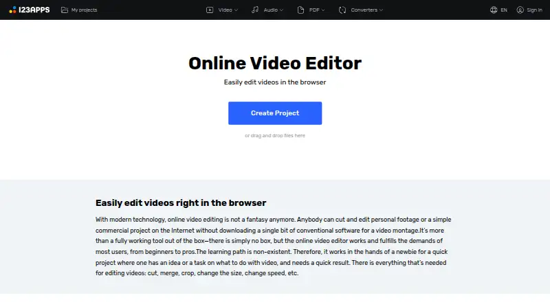 123apps Video Editor's own site