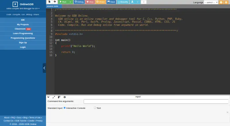 OnlineGDB's own site
