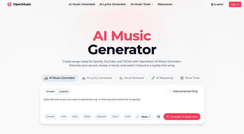 OpenMusic AI's own site